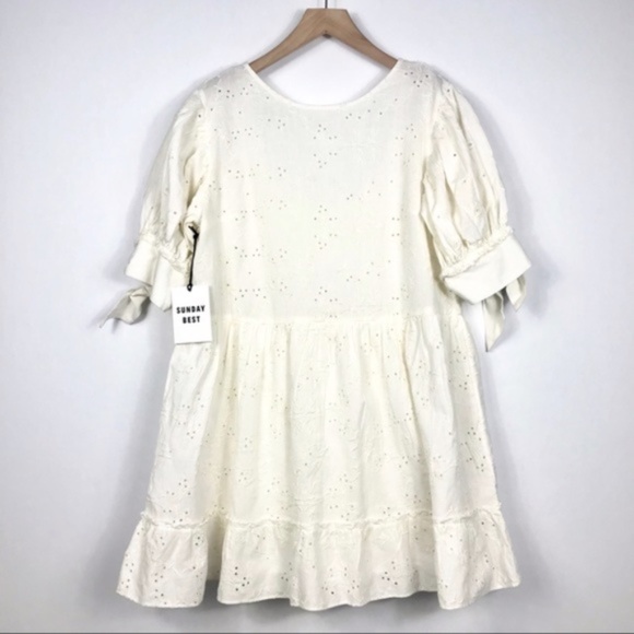 NWT Sunday Best Oregold Dress Embroidered babydoll dress - Size S WHITE - Picture 3 of 4